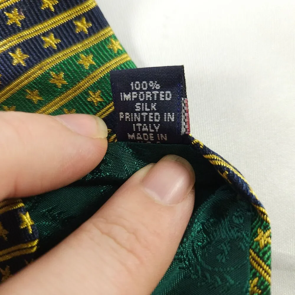 Tommy Hilfiger Boys Green Navy Stars Stripes Silk Tie Made USA 48.25